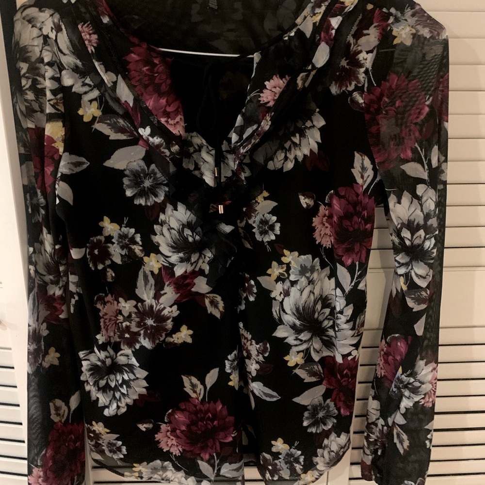 Womens floral long sleeve blouse with tie keyhole